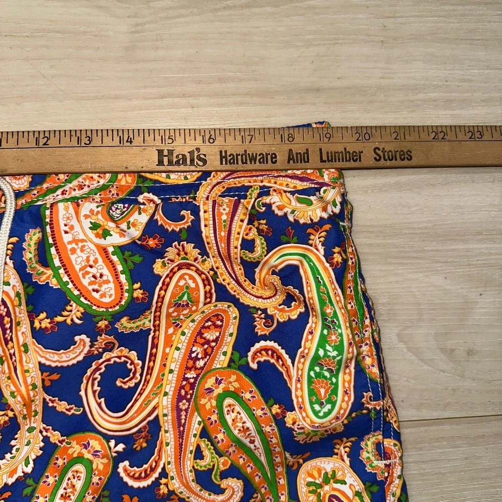 Polo‎ Ralph Lauren Swim Shorts Mens LARGE Orange paisley pull on lined Beach